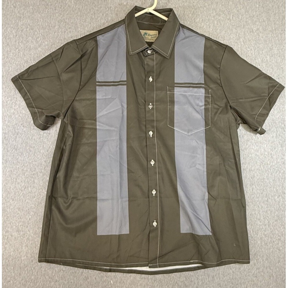 Rayaura Hawaiian Brown & Gray Short Sleeve Button Down Shirt Size Large